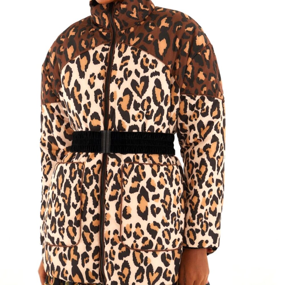 FARM Rio Black Marvelous Garden Puffer Jacket Exotic Tropical Leopard Print - Picture 4 of 16